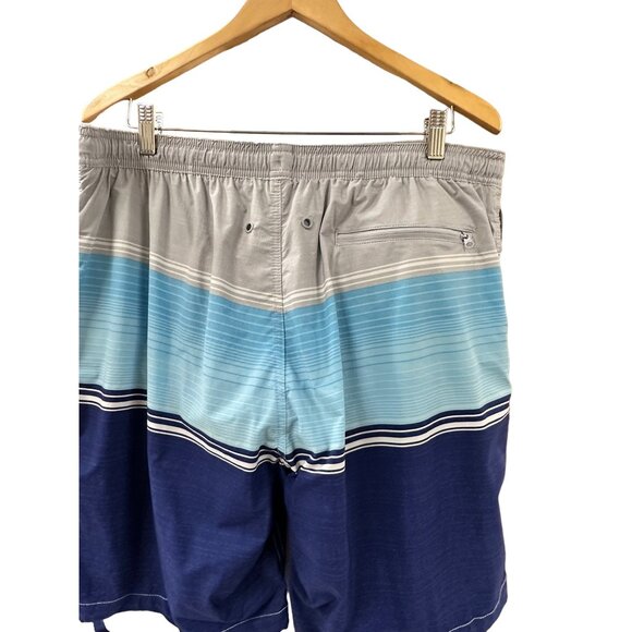 🌸3/$15🌸Blue and Gray Striped Men's Swim Shorts with Zipper Pocket sz XL - Picture 3 of 6